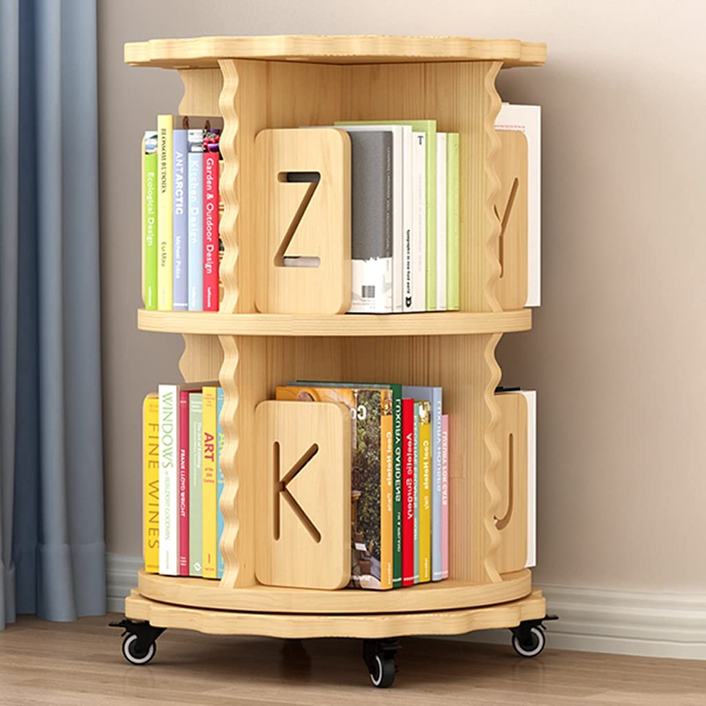 Amazon｜本棚 回転本棚無垢材フロアラックホーム本棚車輪付きレース
