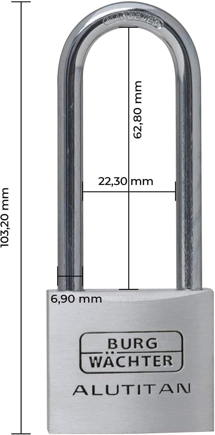 Burg-Wächter kłódka 770 HB 40 65, aluminium, grubość pałąka 6,5 mm, wysokość pałąka 65 mm, 2 klucze