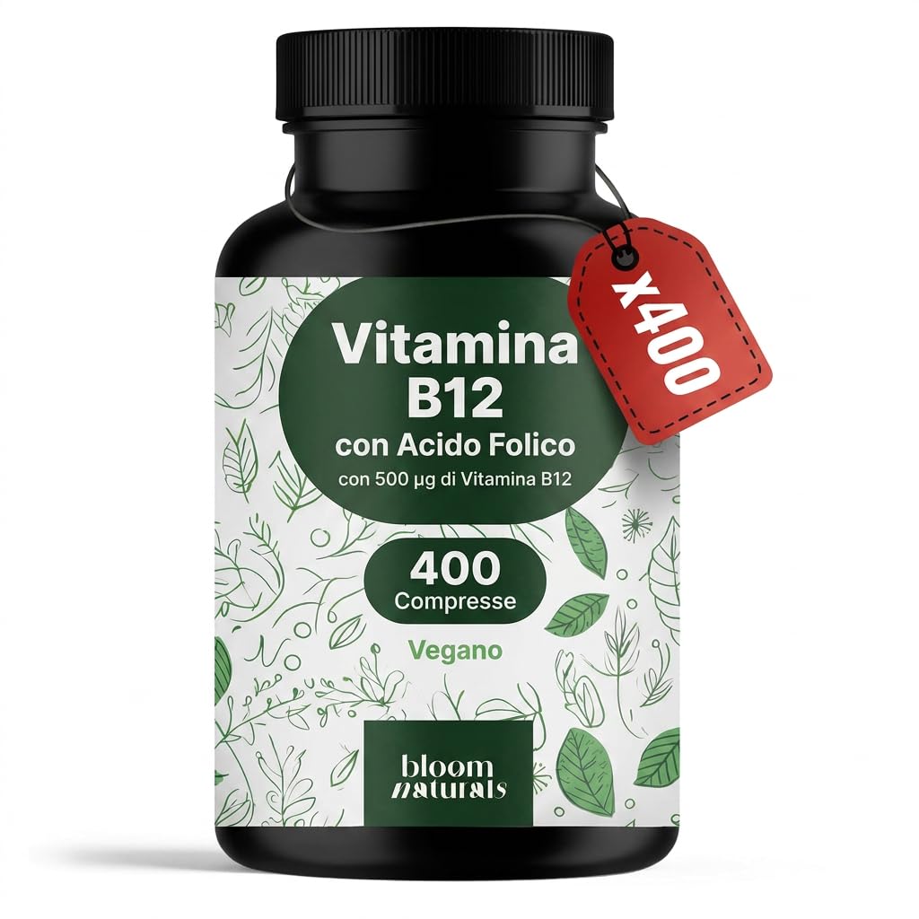 Vitamina B12 con Acido Folico – 400 Compresse – 400 Giorni di Scorta – Alto Dosaggio 500 µg – Vegano – Prodotto in Germania – Testato in Laboratorio