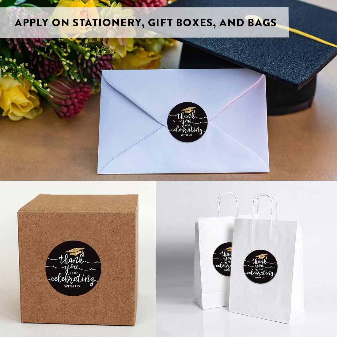 Andaz Press Black and Gold Glittering, Graduation Circle Labels, Thank You for Celebrating with US, 40-Pack Graduation Stickers Custom Grad Thank You Stickers Class of 2026