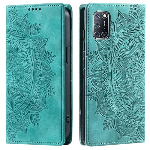 CASEONJAN Cover per Oppo A52 / Oppo A72 / Oppo A92, Pelle PU Custodia a portafoglio con scomparti per Slot Schede, Antiurto Flip Caso Cover per Oppo A52 / A72 / A92 (Vintage Verde)