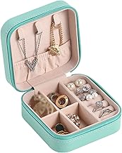 TFixol Joyero organizador pequeño portátil de una sola capa para anillos, aretes, collares, niñas y mujeres, color azul