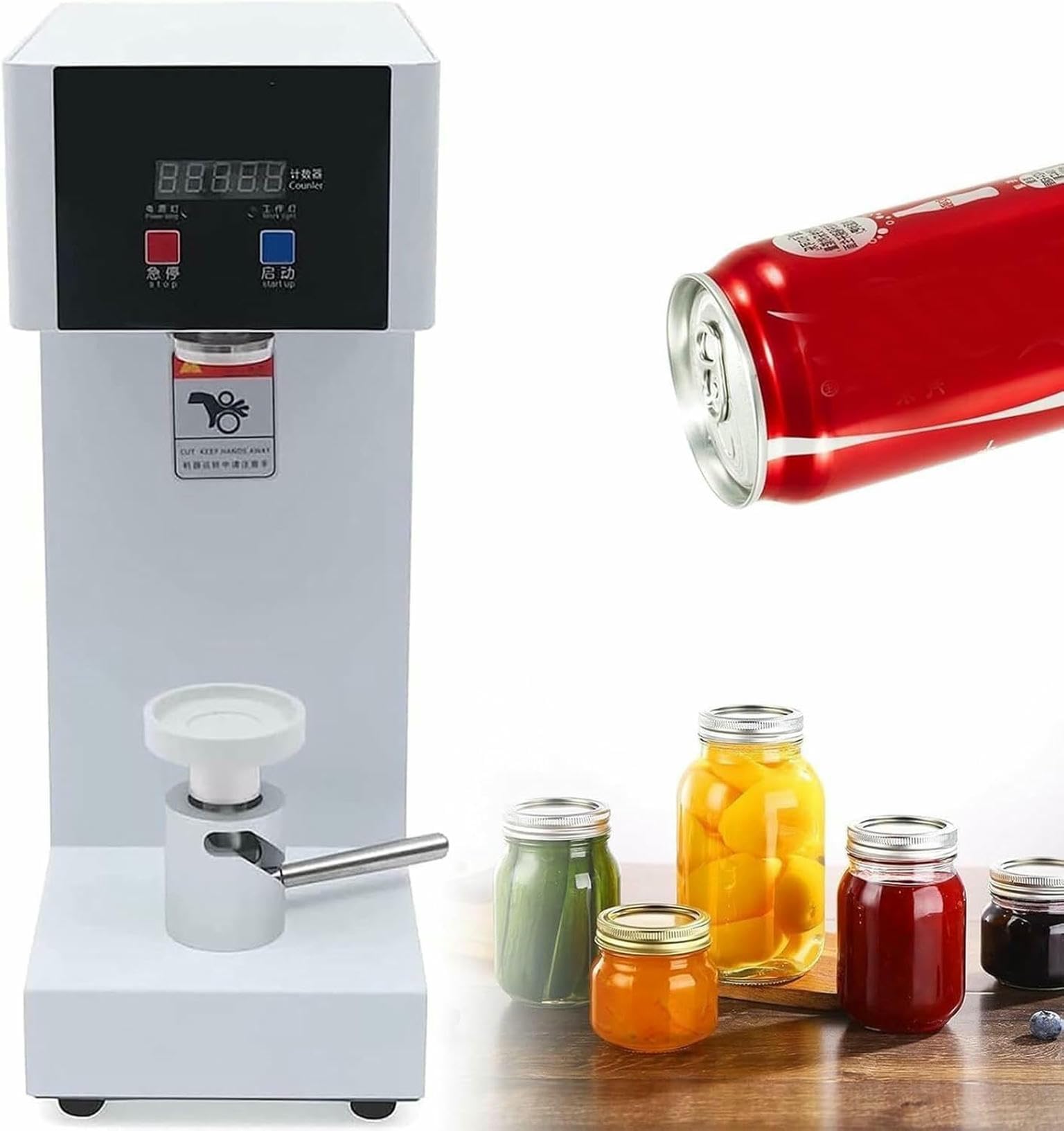 Fhrka White Automatic Can Sealing Machine, 180W Electric Cup Sealer Machine Sealing, Tin Can Seaming Closing Machine With Intelligent Control Panel ( 220V)