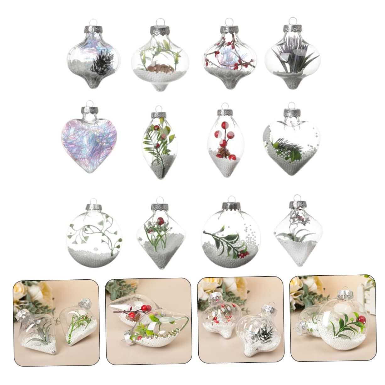 Cabilock 2 Ensembles Lot De 2 Boules De Décoration en Plastique Transparent avec LED Et Mèches De Bougies Ruban Adhésif Double pour Noël Décorations Suspendues Boules De 12 pièces * 2
