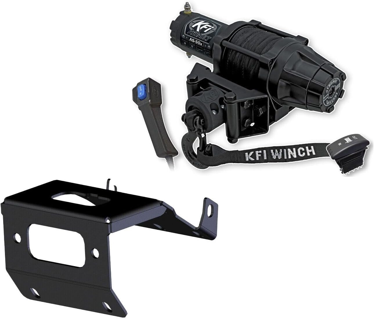 KFI Combo Kit - AS-50 5000lb Assault Winch, Mount Bracket, Wiring, Switches, Remote Kit - Compatible/Replacement for 2012-2014 Polaris RZR 4 800 Four Seat