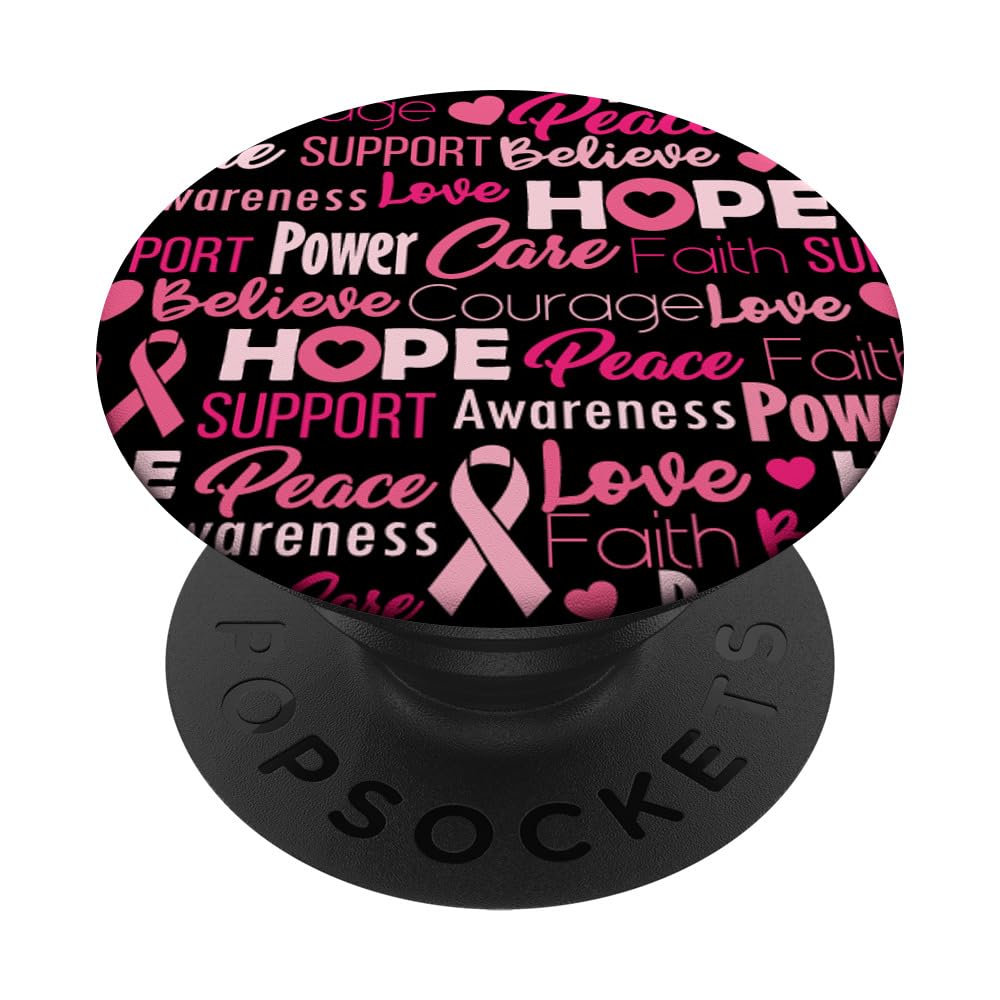 Breast Cancer Awareness Pink Ribbon Word Cloud Pattern PopSockets Standard PopGrip