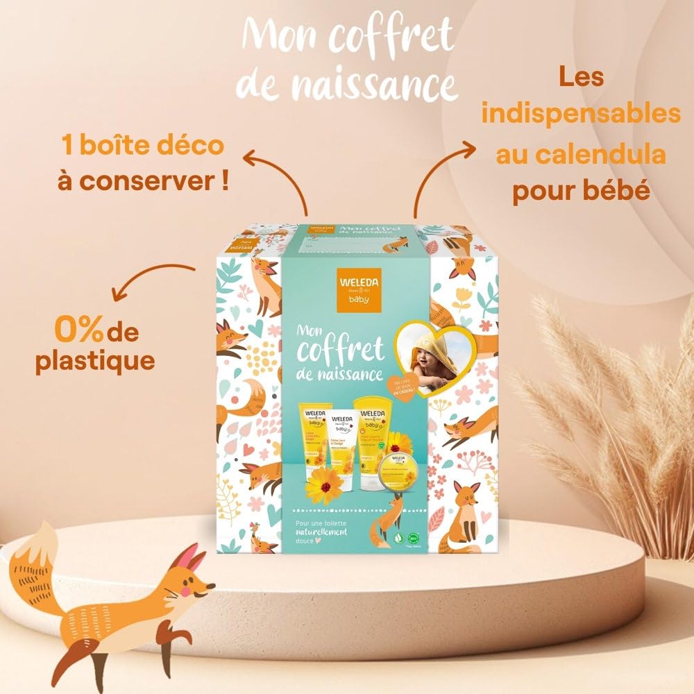 WELEDA - Cofanetto regalo nascita - Cura delicata del bambino - Per il WC quotidiano - Pulisce & protegge - NATRUE - 200 ml + 75 ml + 50 ml + 25 g