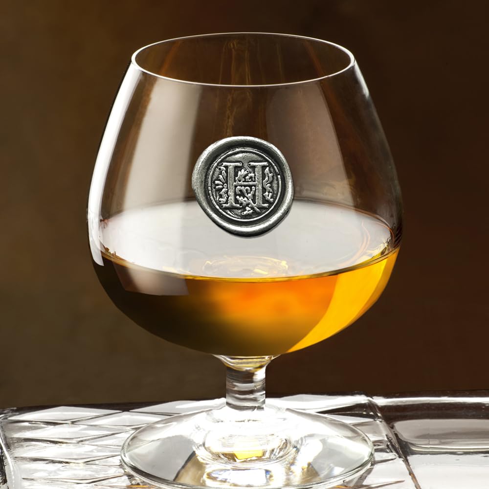 English Pewter Company 14.5oz Brandy Cognac Snifter Glass With Monogram Initial - Personalized Gift With Your Choice of Initial (H) [MON208]