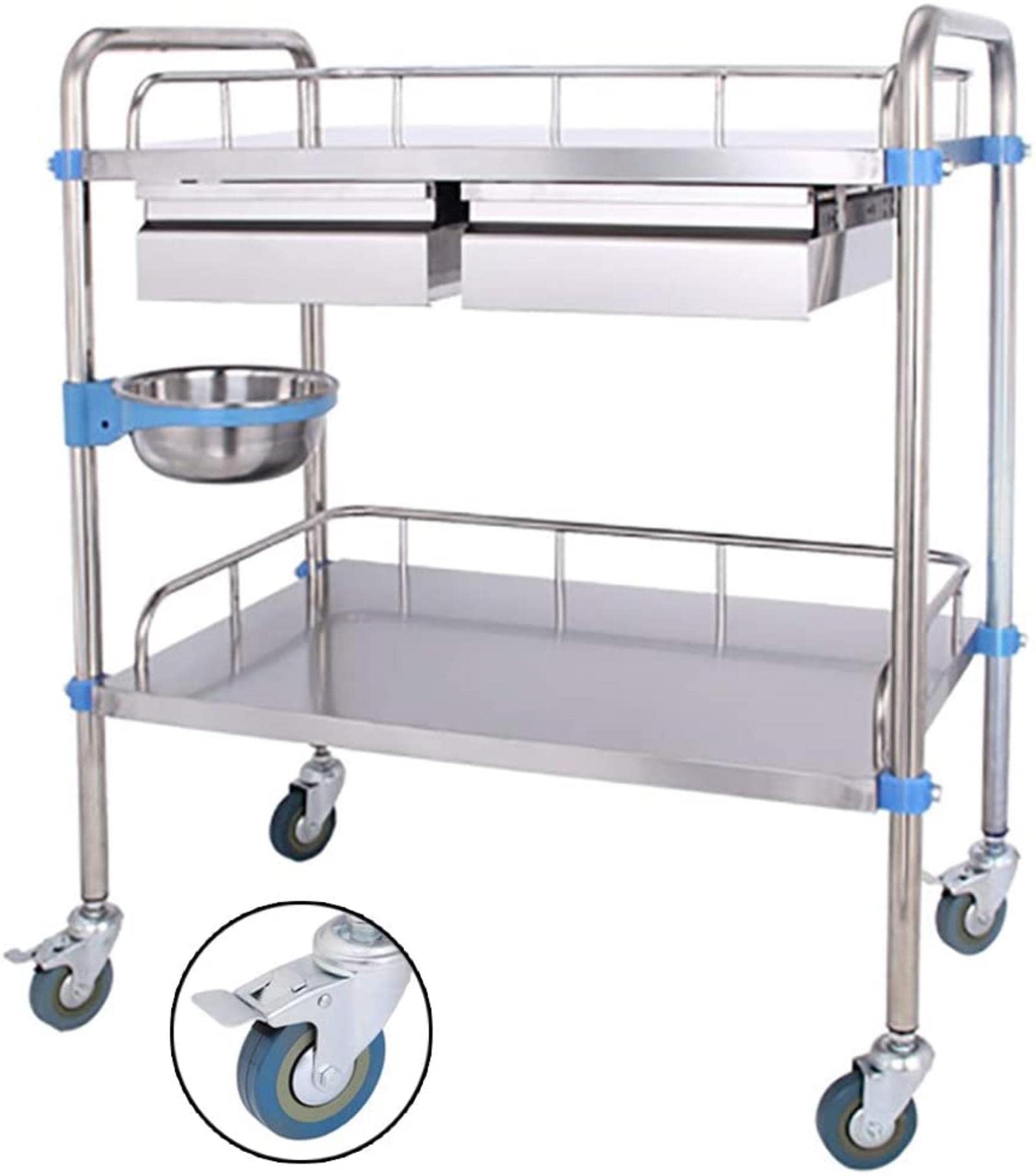 Amazon｜便利な医療用カート、2層ステンレス鋼サービスカートトロリー  