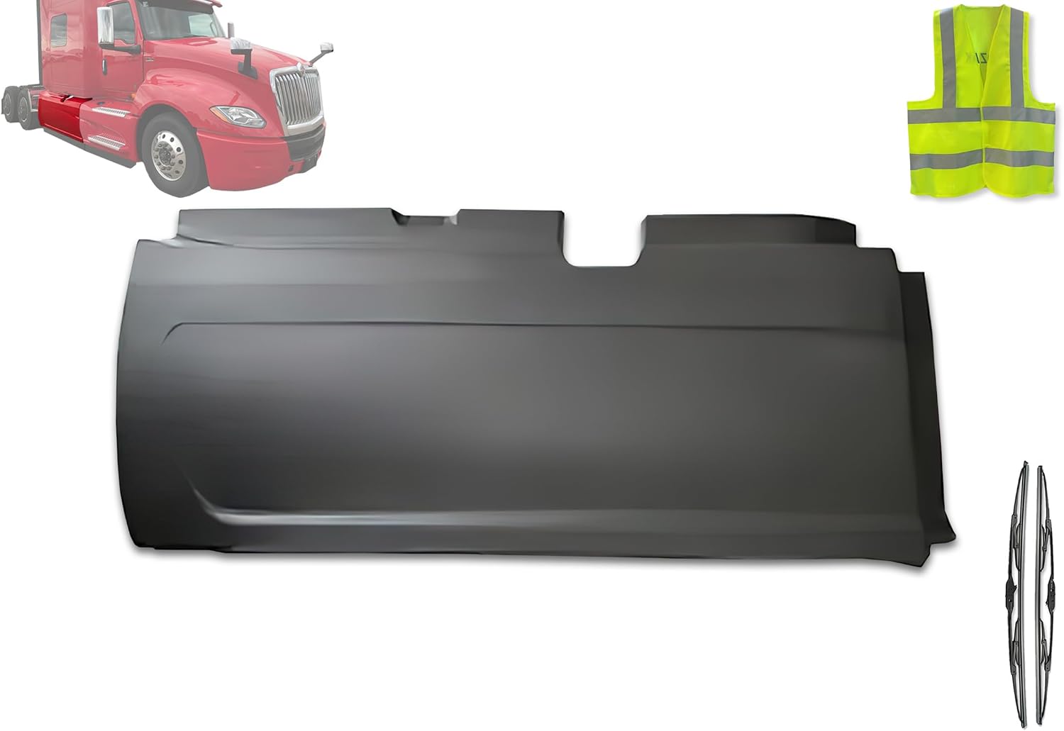 KOZAK Replacement Rear Fairing Panel Right Passenger Side Compatible with International LT625 PLUS Logo Emblem, 2x 22" Windshield Wipers and KOZAK Reflective Vest