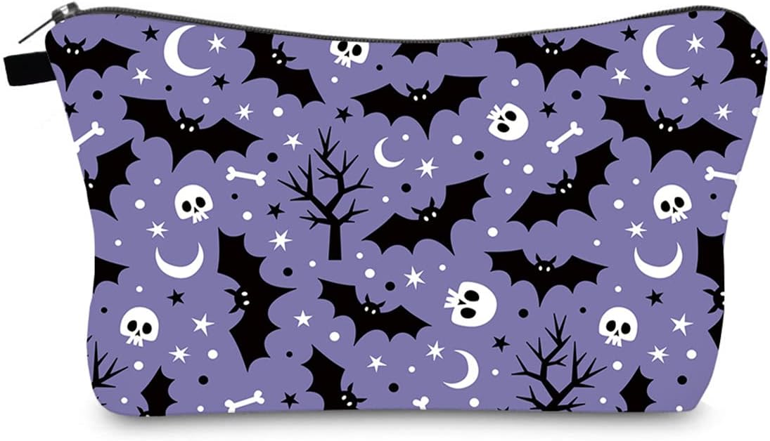 FAVORTALK Travel Makeup Bag, Cosmetic Travel Bag,Water-Proof Polyester Make Up Bag with Hallowmas Element, Portable Toiletry Bags for Women Girls -B1196