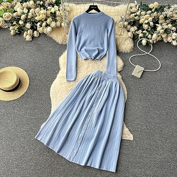 DUOTCYELE Set Due Pezzi Lavorato A Maglia da Donna - Maglione Autunnale Set Due Pezzi Casual da Donna Set Casual Autunnale Caldo con Top Pullover Lavorato A Maglia con Scollo A O E Gonna Elasticizza