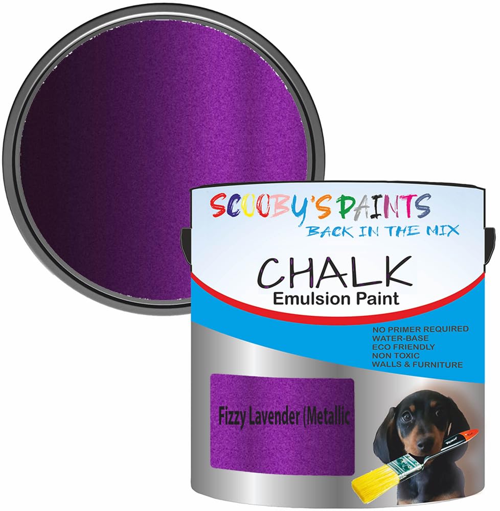 Scooby's Paints Chalk Emulsion Paint, Water-Based, No Primer Required, 250ml, For Walls and Furniture (Fizzy Lavender Metallic Purple)
