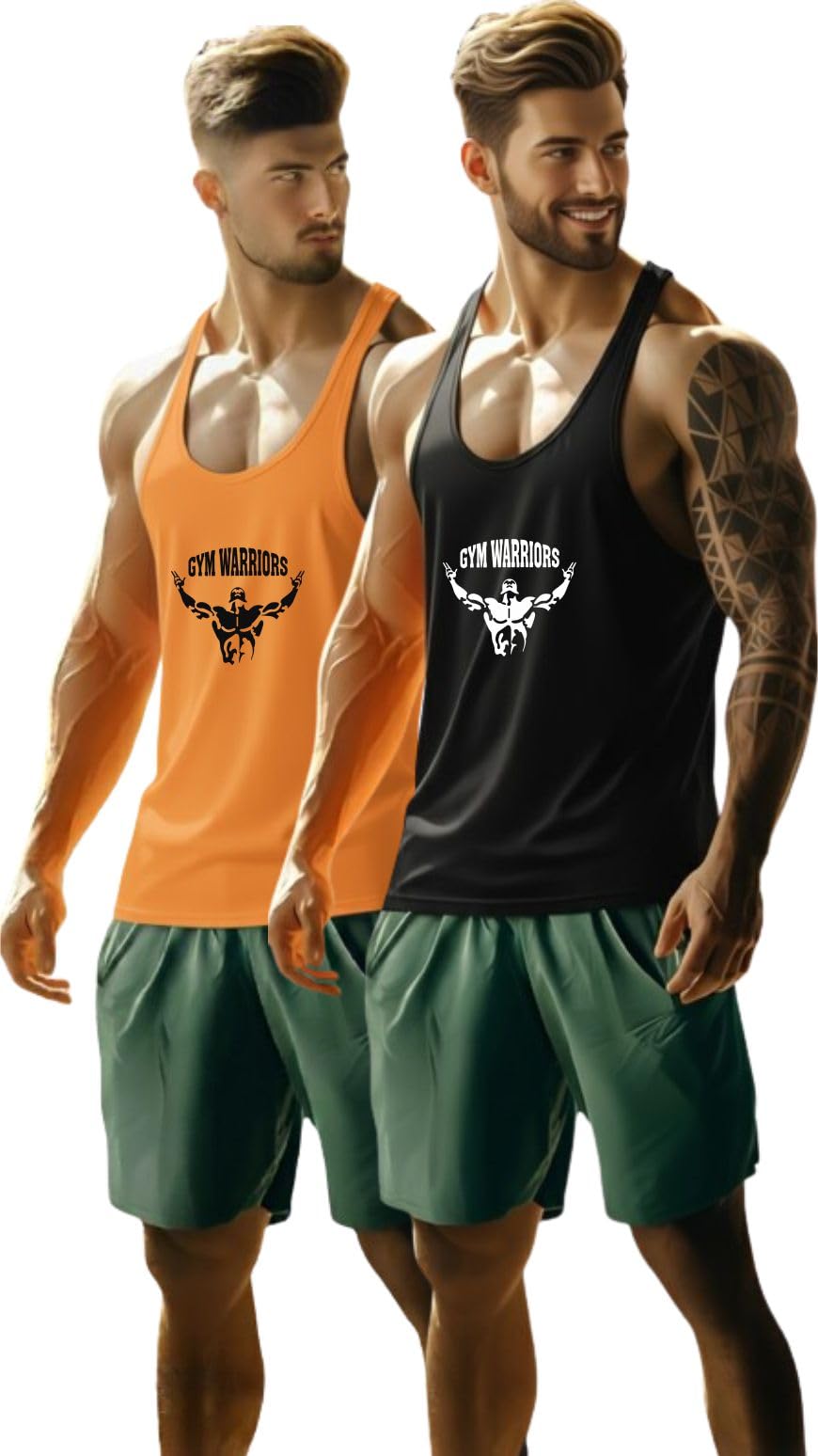 furrr Furr Mens Gym Vest Pack of 2 Stringer Tank Top Sleeveless Workout T Shirt Printed Bodybuilding Fitness Training Athletic Wear Quick Dry Summer Sports Sando Black White Muscle Fit-picture-34
