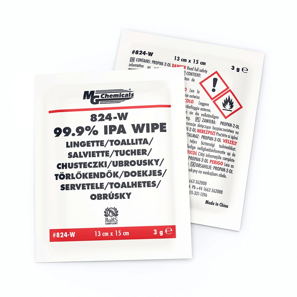 MG Chemicals 99.9% Isopropyl Alcohol Wipe, 6" Length x 5" Width (Bag of 25) (824-WX25)
