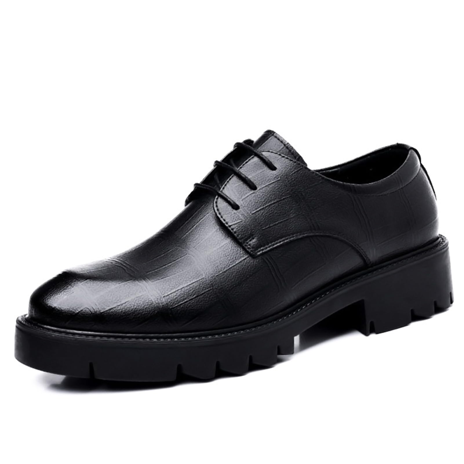 Mens Low Heel Derby Oxfords Dress Shoes Round Toe Lace-up Fashion Leather Tuxedo Business Wedding Derby Cap Toe