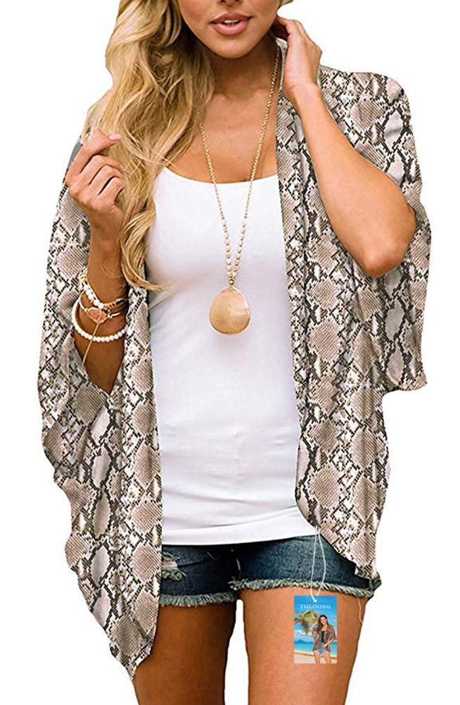 YULOONG Womens Cover Ups Chiffon Floral Print Kimono Loose Shawl Cardigan Boho Summer Casual Blouse Top Sexy Beach Swimwear Capes