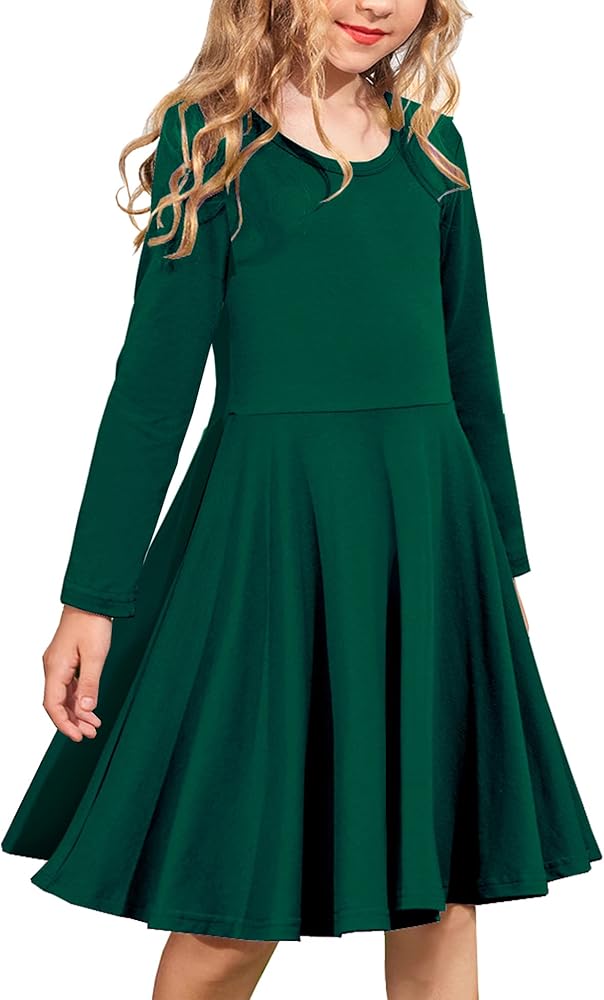 Amazon.com: Arshiner Girls Long Sleeve Stretchy Dress A line Twirly Skater  School Party Dress Dark Green Toddler 2 Years: Clothing, Shoes & Jewelry