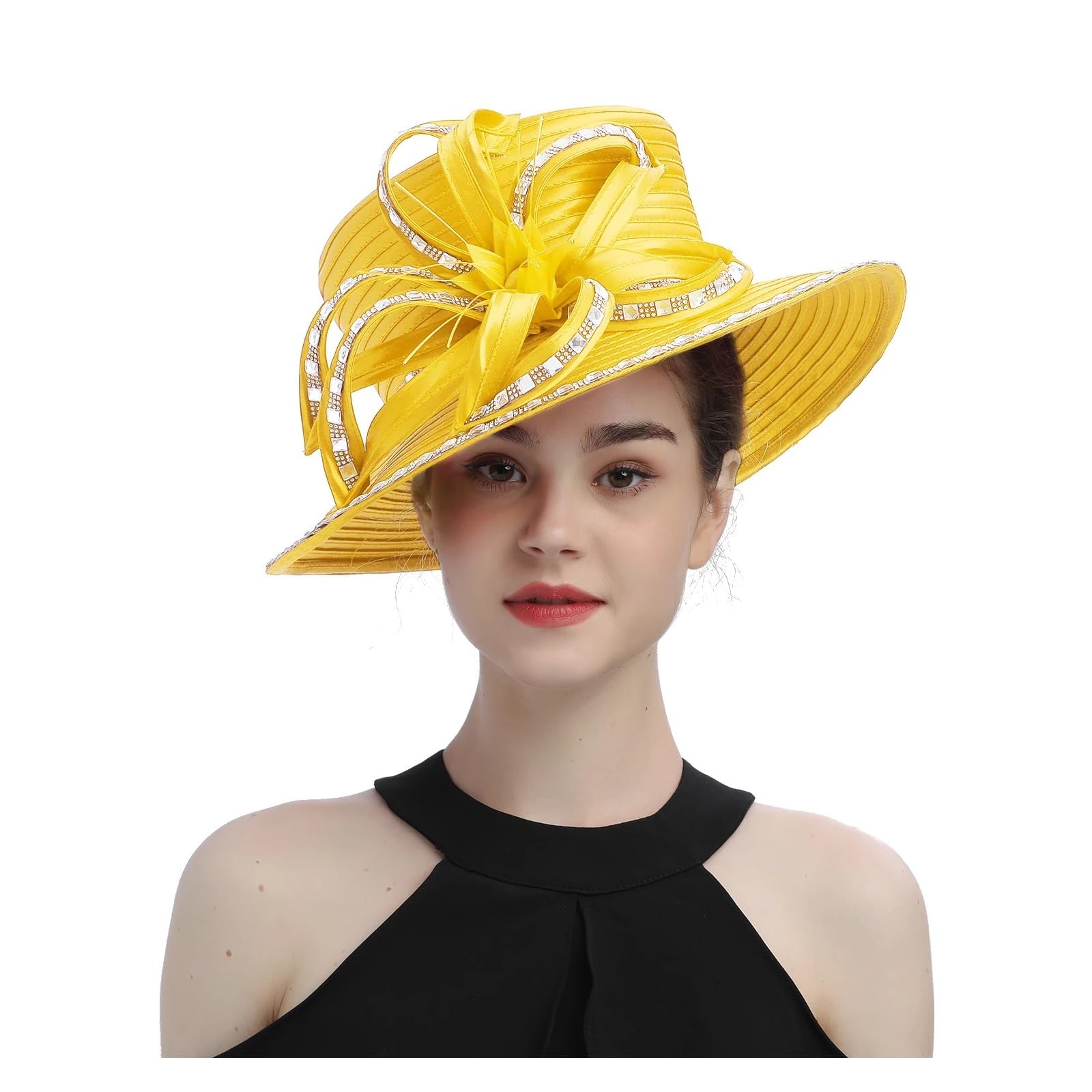 Cappello Da Sposa Per Donna Cappello da chiesa in raso con strass, perfetto for fotografia, cappello a cilindro donna, for banchetto, matrimonio, cerimonia