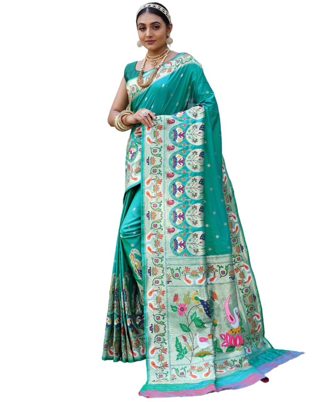 Leeli Peeri Designer Pure Paithani Silk Saree with Rich Pallu and matching Blouse