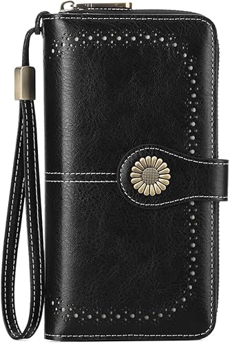 Miniatura 8 de SENDEFN Cartera de cuero para mujer, con bloqueo RFID, tarjetero para tarjetas de crédito, cartera de mano para mujer