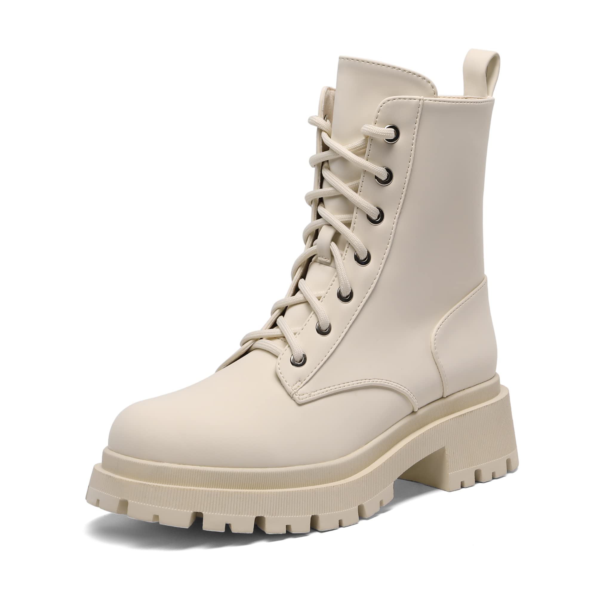 DREAM PAIRS Stivali Anfibi Donna Cerniera con Lacci Silhouette Comoda Chiusura Lampo Fodera Calda Suola Interna