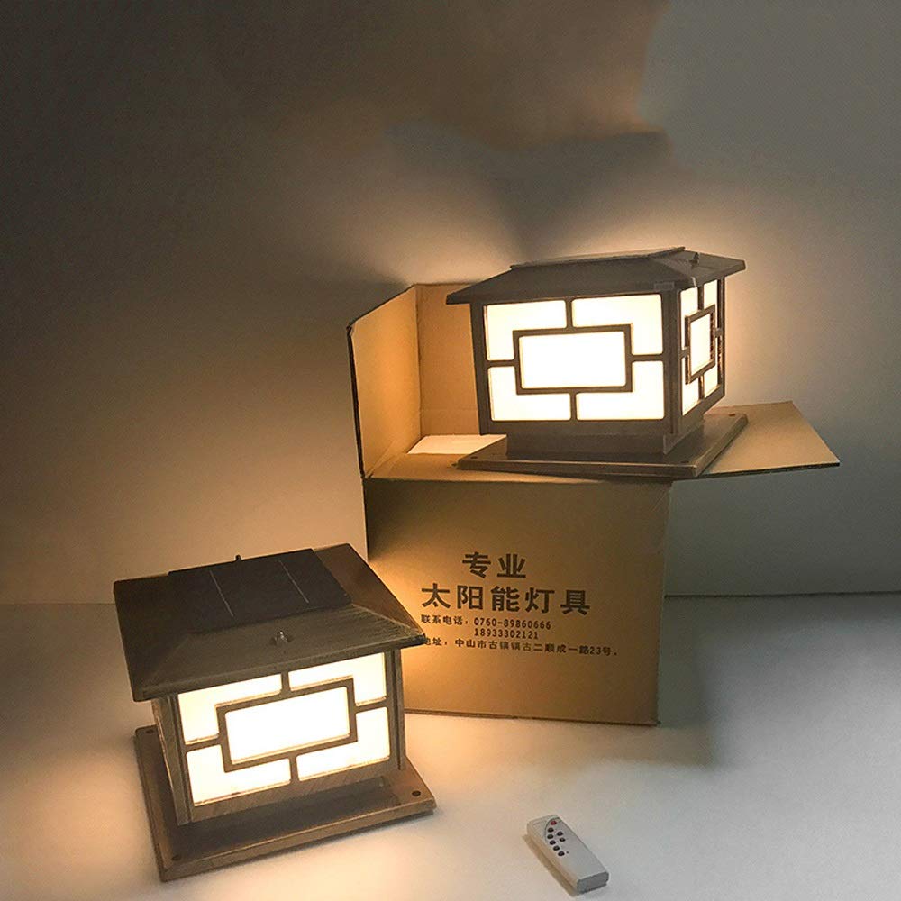 Lampe solaire extérieure rétro vintage IP65 étanche paysage LED lampadaire rue pelouse lanterne en verre en aluminium vitrine patio porche colonne lampe avec intelligent, lumière blanche-or 30 cm