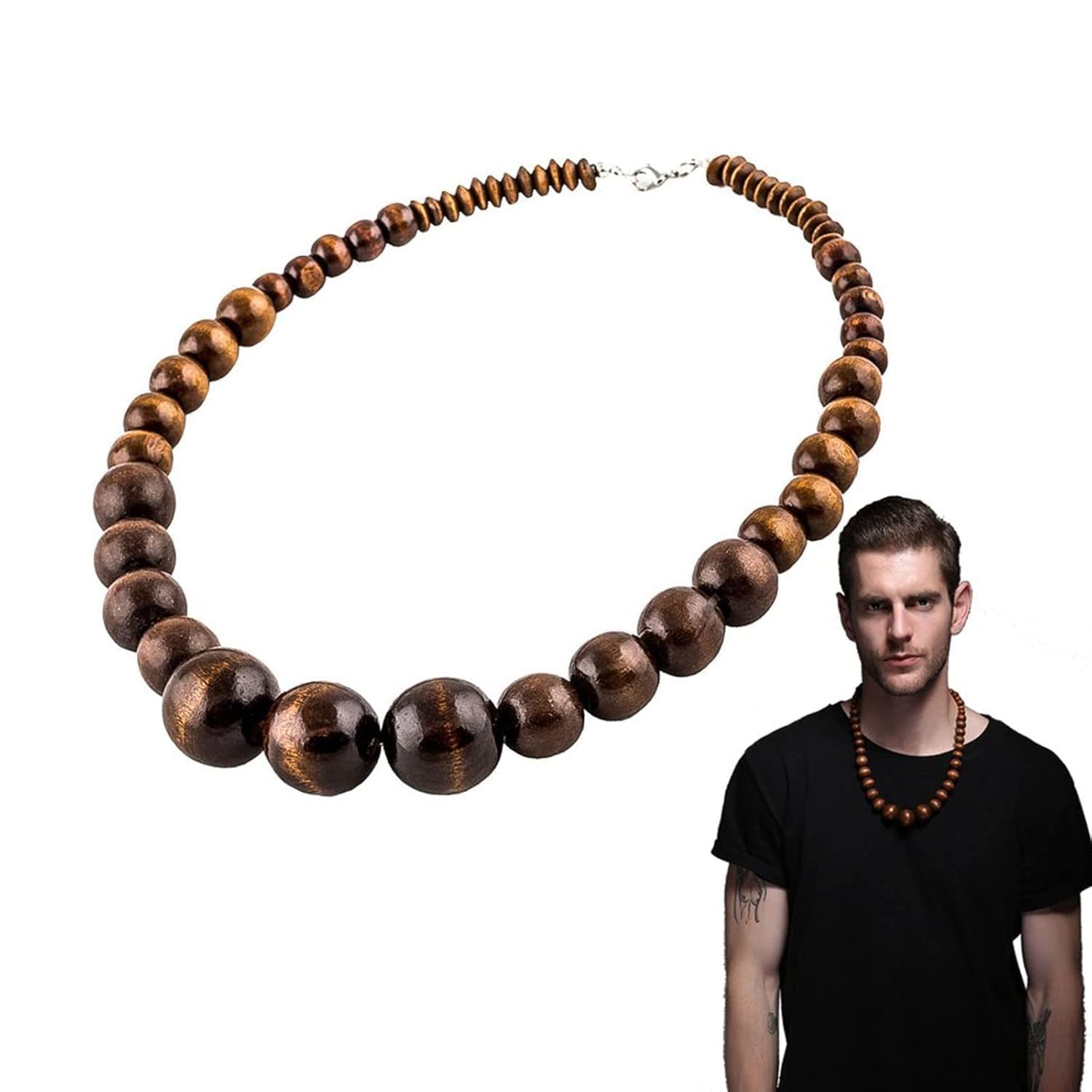 Wood Bead Necklace Africa Wooden Chain Statement Unisex Chunky Necklaces