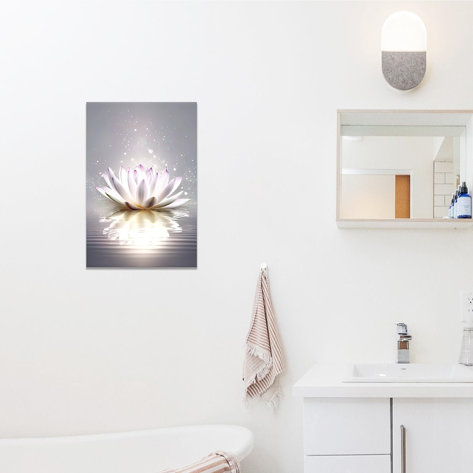 JKEVCBIAX Zen Canvas Wall Art White Lotus Picture Spa Flower Art Prints Magic Spiritual Meditation Yoga Room Bathroom Wall Decor(70x100cm/No frame)