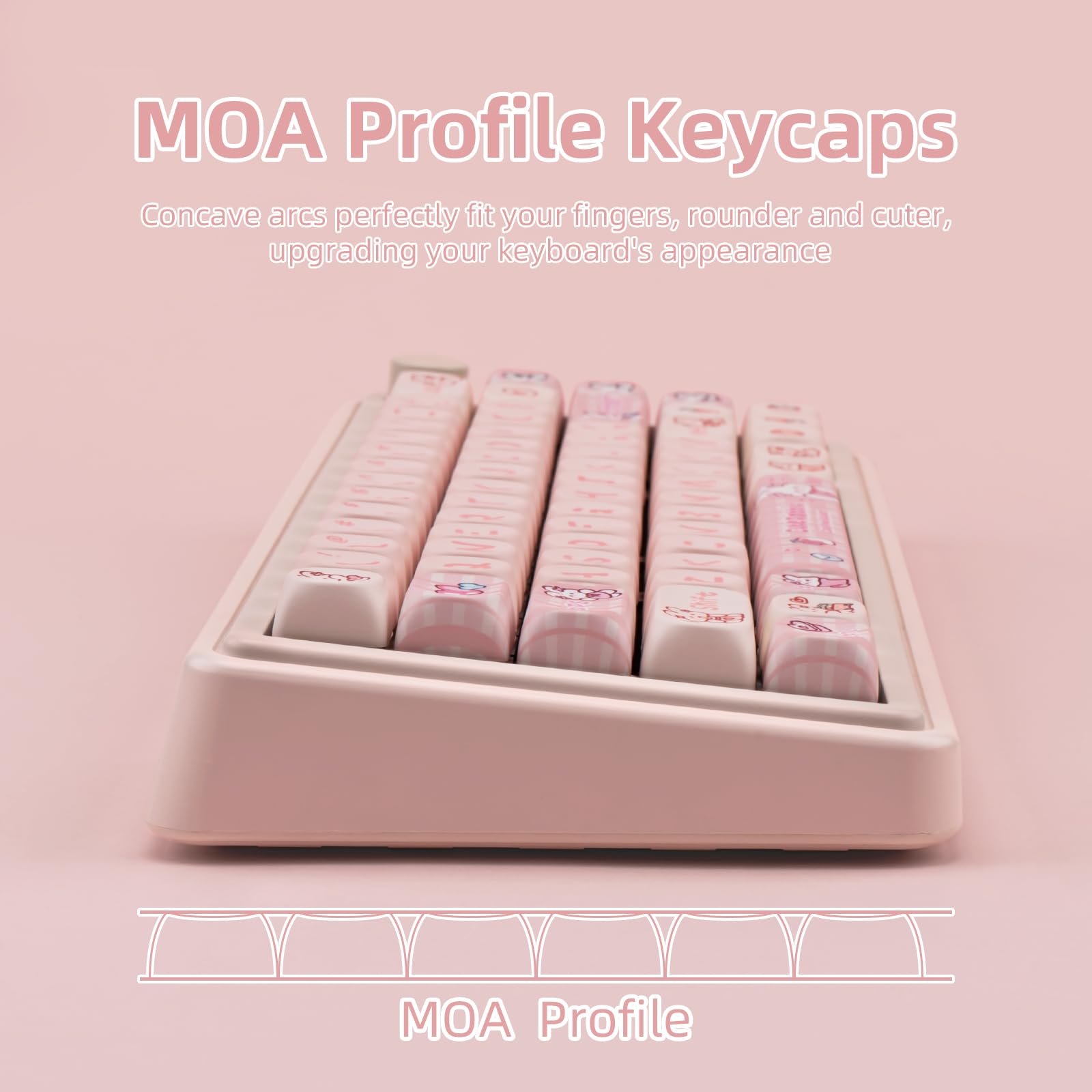 Y♡ JOLINTAL Cute Keycaps PBT 144-Key Pink Gaming Keycaps Set MOA