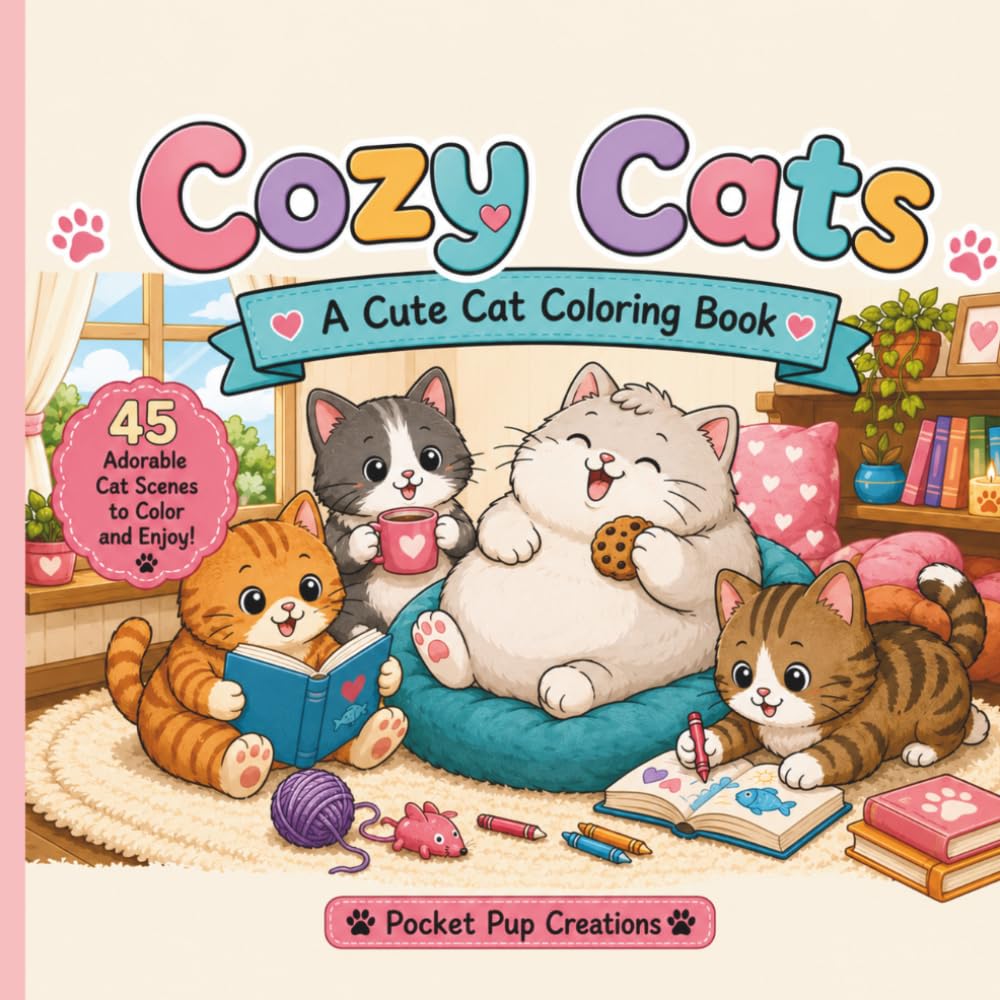 Cozy Cats Coloring Book: Cute and Relaxing Cat Coloring Pages Filled with Cozy Everyday Adventures