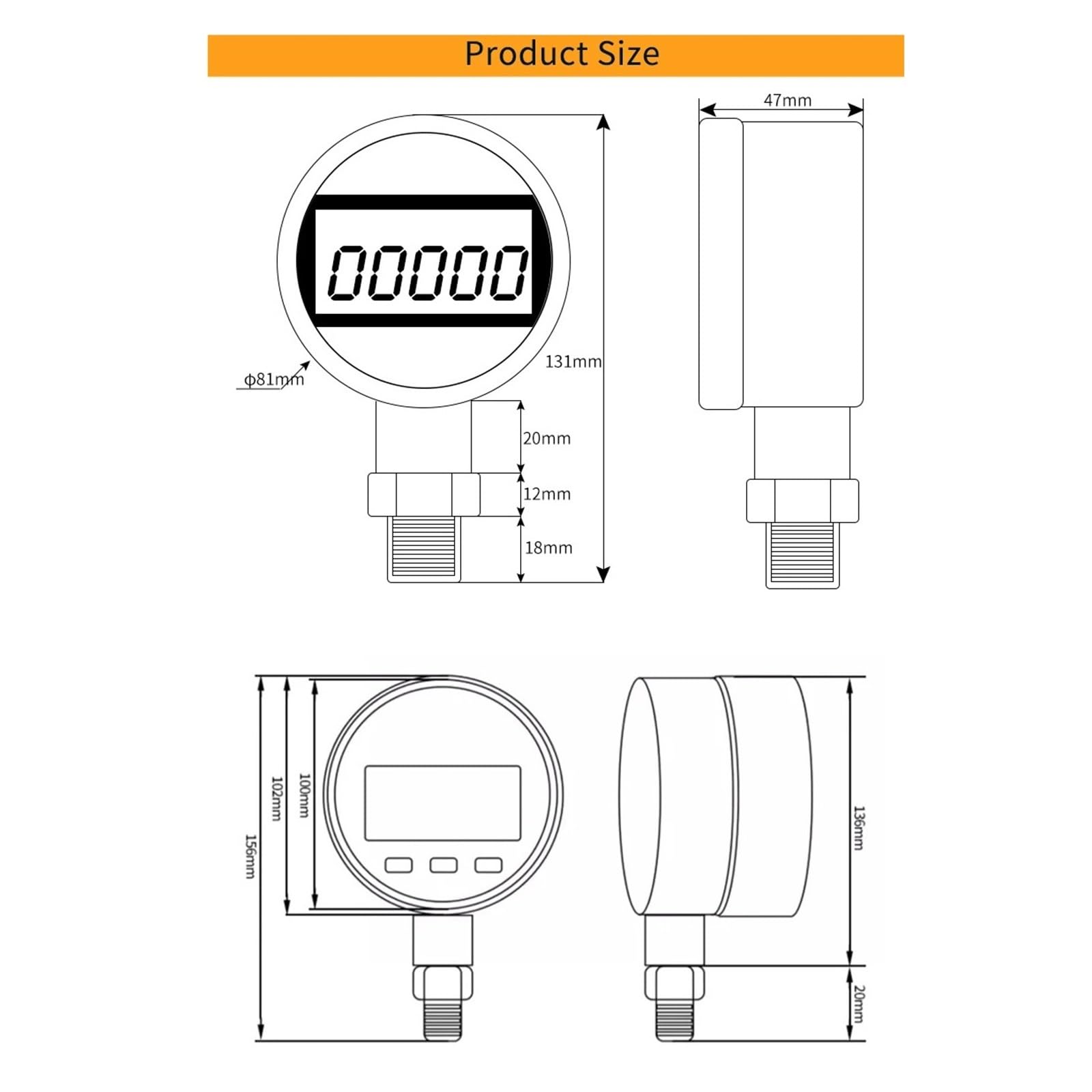 Manometer G1/2, 0–600 bar Luft, Flüssigkeit, Öl, Wasser, digitales Druckmanometer, Manometer(0-10bar)