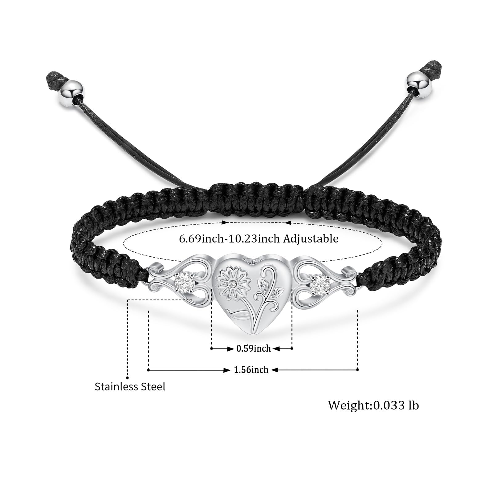 QGJNSGC Double Heart Cremation Bracelet for Ashes for Women Stainless Steel Sunflower Urn Bracelet Memorial Jewelry Loved Ones Human Pet Funeral Keepsake Gift Adjustable Bangle - Image 2
