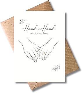 WBdesignz Hochzeit Karte Hand in Hand ein Leben lang minimalistische, moderne Glückwunschkarte mit Umschlag zur Hochzeit, Verlobung, Trauung - stilvolles Design mit Händen und Ringen (DIN A6)