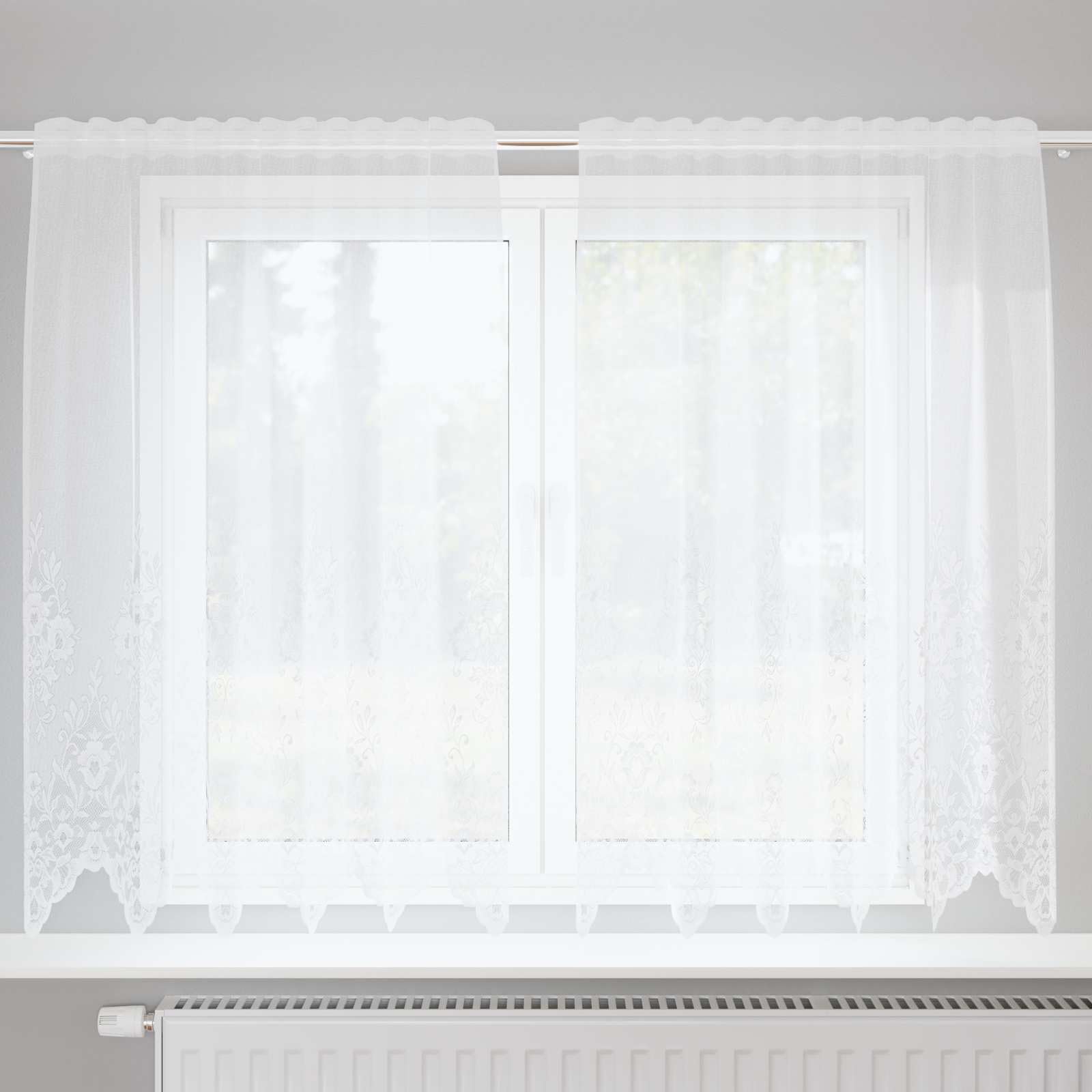 Rideau en dentelle blanche 180x150 cm à œillets et passants pour salon