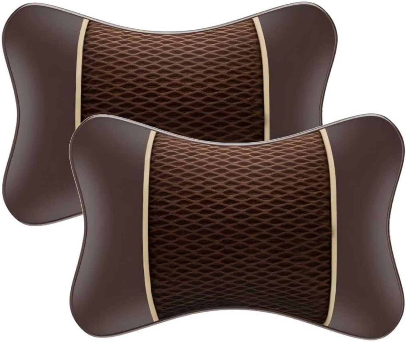 2 Pack Car Neck Pillow for Buick GL8 2012-2017, Memory Foam Headrest Pillow for Car Seat Adjustable Strap Removable PU Leather Cover,Brown