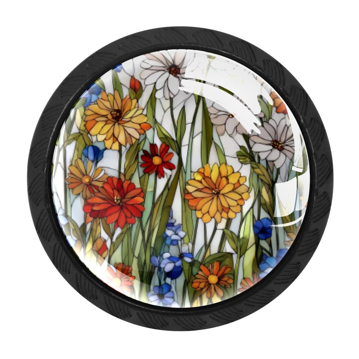 HEOEH 4 PCS Kitchen Cabinet Knobs, Wildflowers Drawer Knobs Dresser Handles