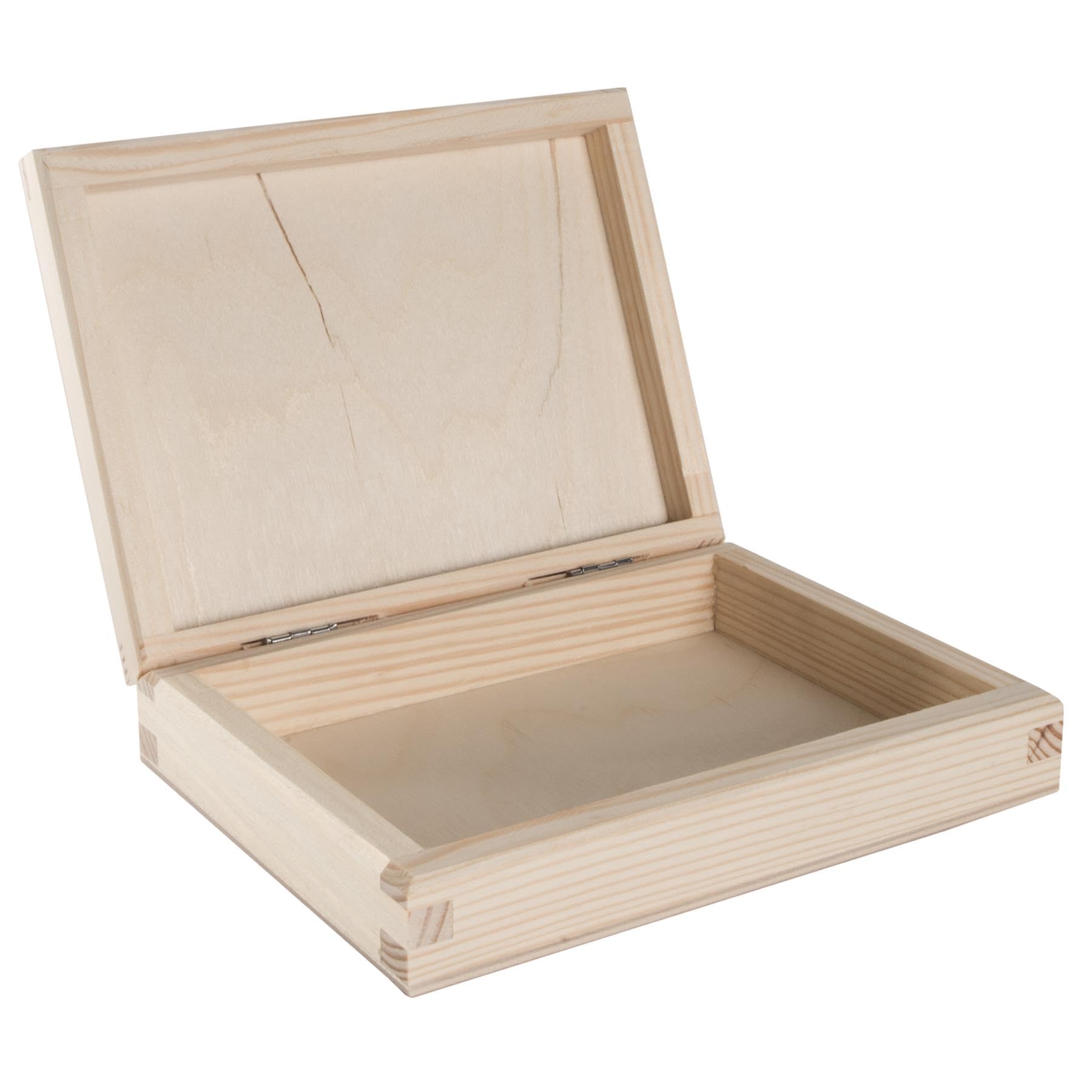 WooDeeDoo Slim Wooden Box With Hinged Lid - 16 x 12.5 x 3.5 cm – Plain Pine Storage Case for Jewellery Letters Gifts Keepsakes Flat Craft Items DIY Paint Personalise Memory Display — image 1