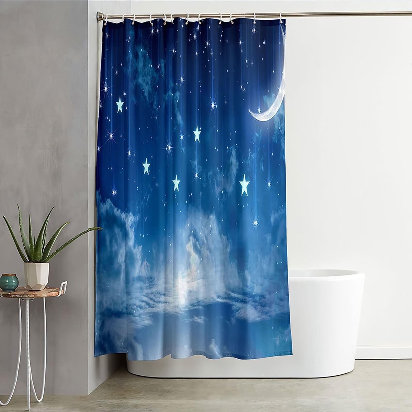 Duschvorhang 180X200, Duschvorhang Textil Waschbar Blau Stern und Wolke Schöner Duschvorhang