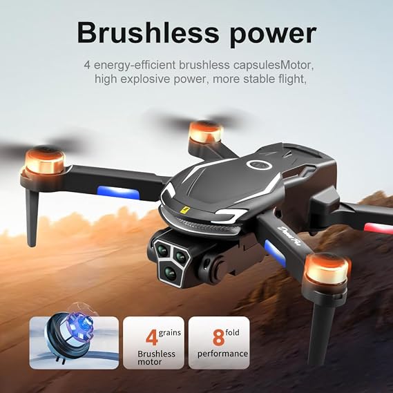 Remote Control Aerial Drone with 3-Camera 8K HD Brushless Power Intelligent Avoidance Obstacle Trajectory Flight, Optical Flow Hover, Gesture Photography,50X Electronic Zoom One Key Take Off/Land,360 Stunt Roll for Adults Beginners (V888 Gray, 1 Modular Battery)