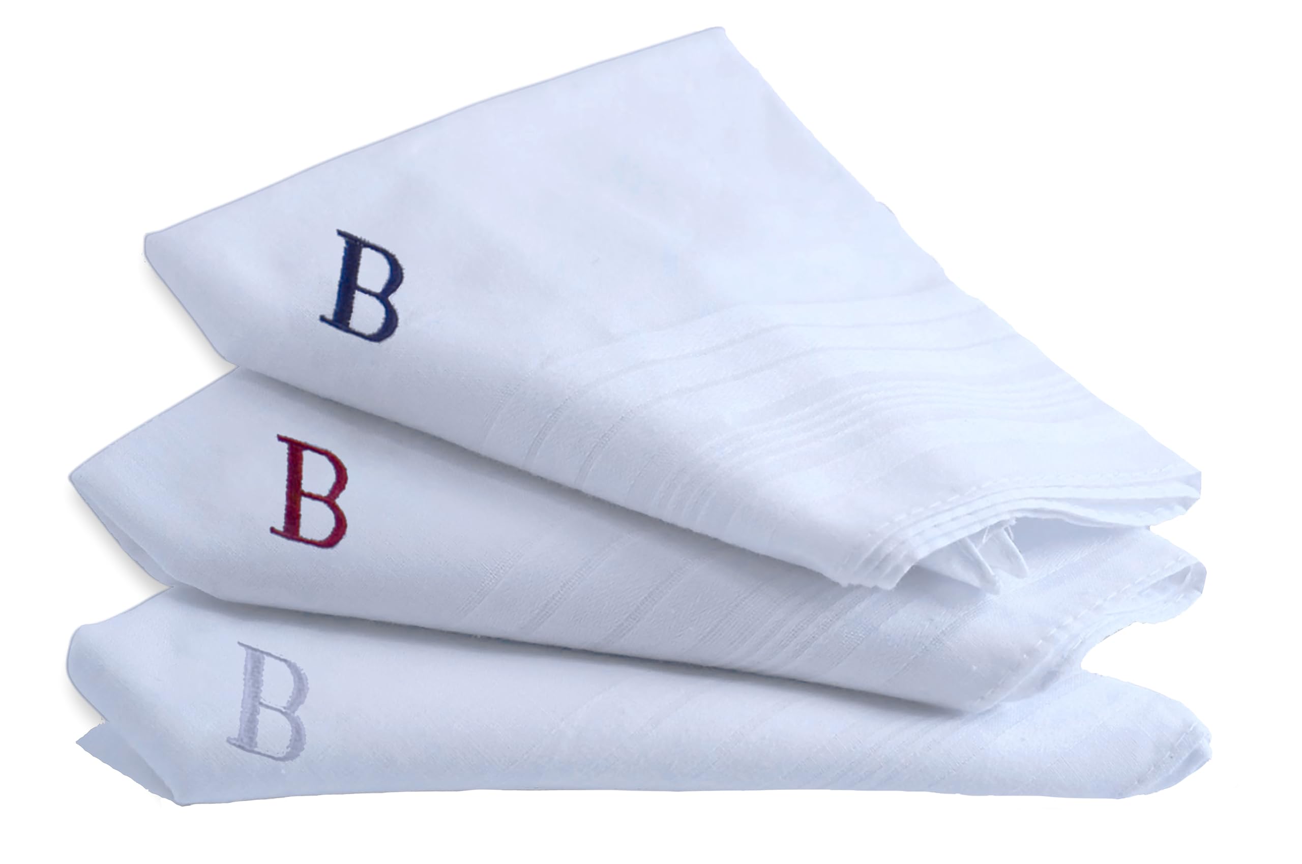 Moda Di Raza Handkerchiefs for Men, 3 Piece 100% Cotton Hanky, Pocket Square 16x16, Machine Wash, Monogrammed Handkerchief B