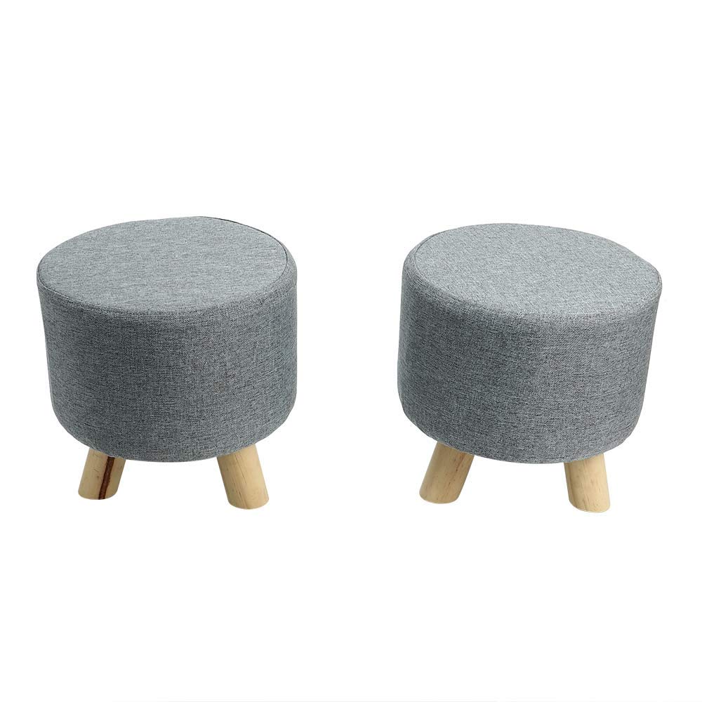 YATAI Set Of 2 Round Footstool Ottoman Upholstered Pouffe Footrest Chair Change Shoe Solid Wooden Stool Removable Linen Cover Design for Body Support Durable Comfortable Footstool Pouffes Chair
