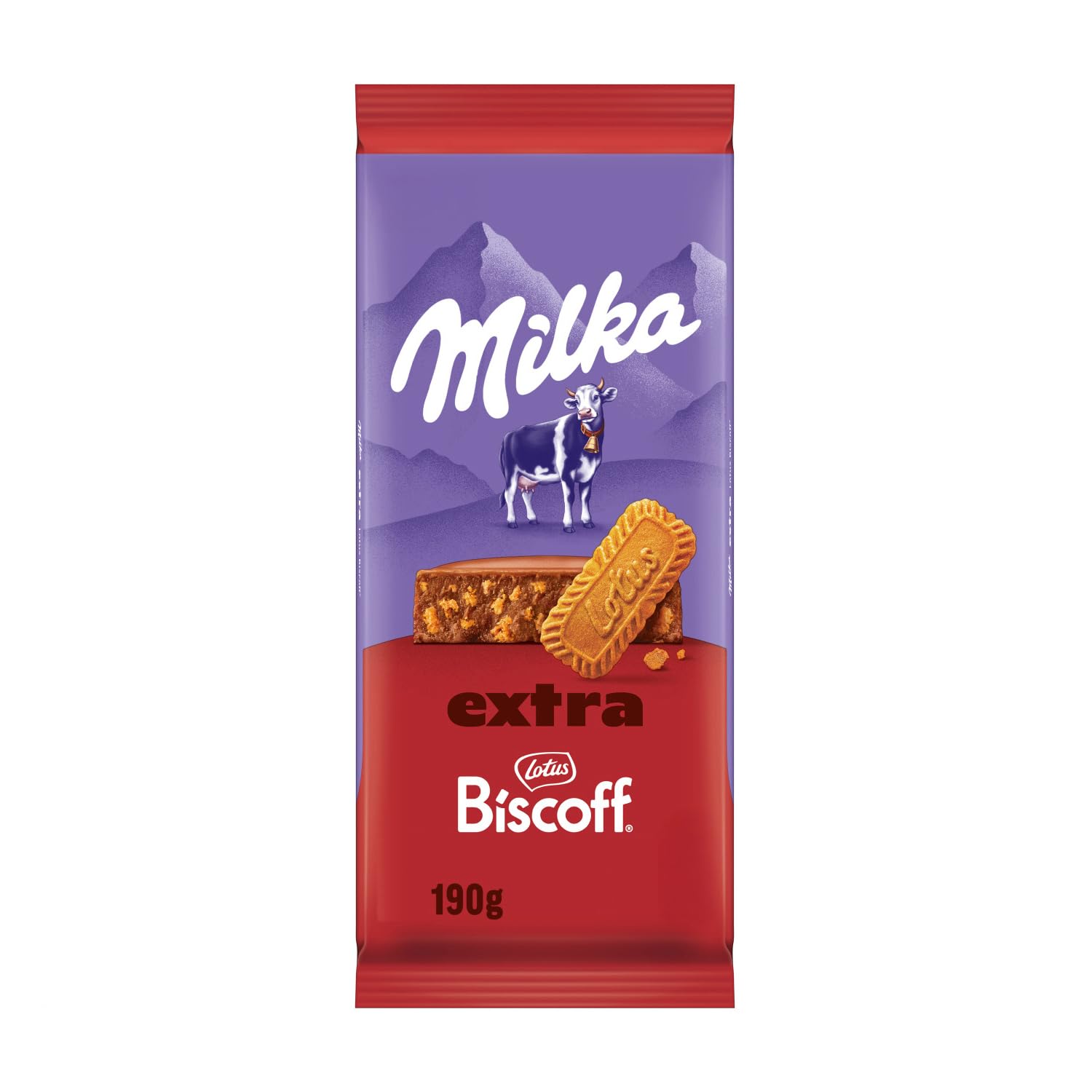 Milka Schokolade Extra Biscoff – Alpenmilch-Schokolade mit knusprigen Lotus Biscoff-Keksstückchen – 190g