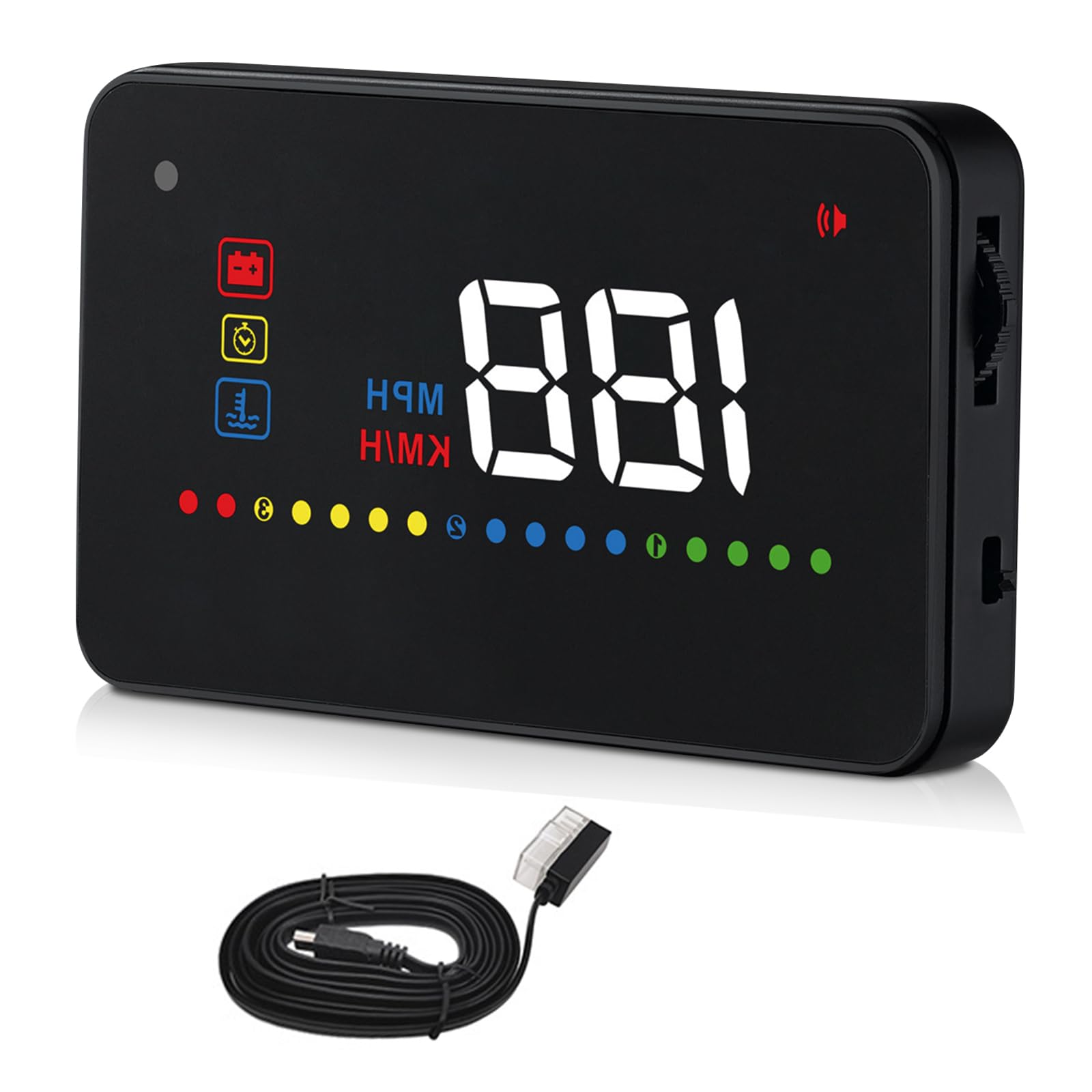 Écran tête haute de 3,5" pour voiture, matériau ABS + PC de qualité supérieure, écran HUD de voiture, affichage LED, compatibilité OBD2, speedomètre, compteur de vitesse, pour une utilisation