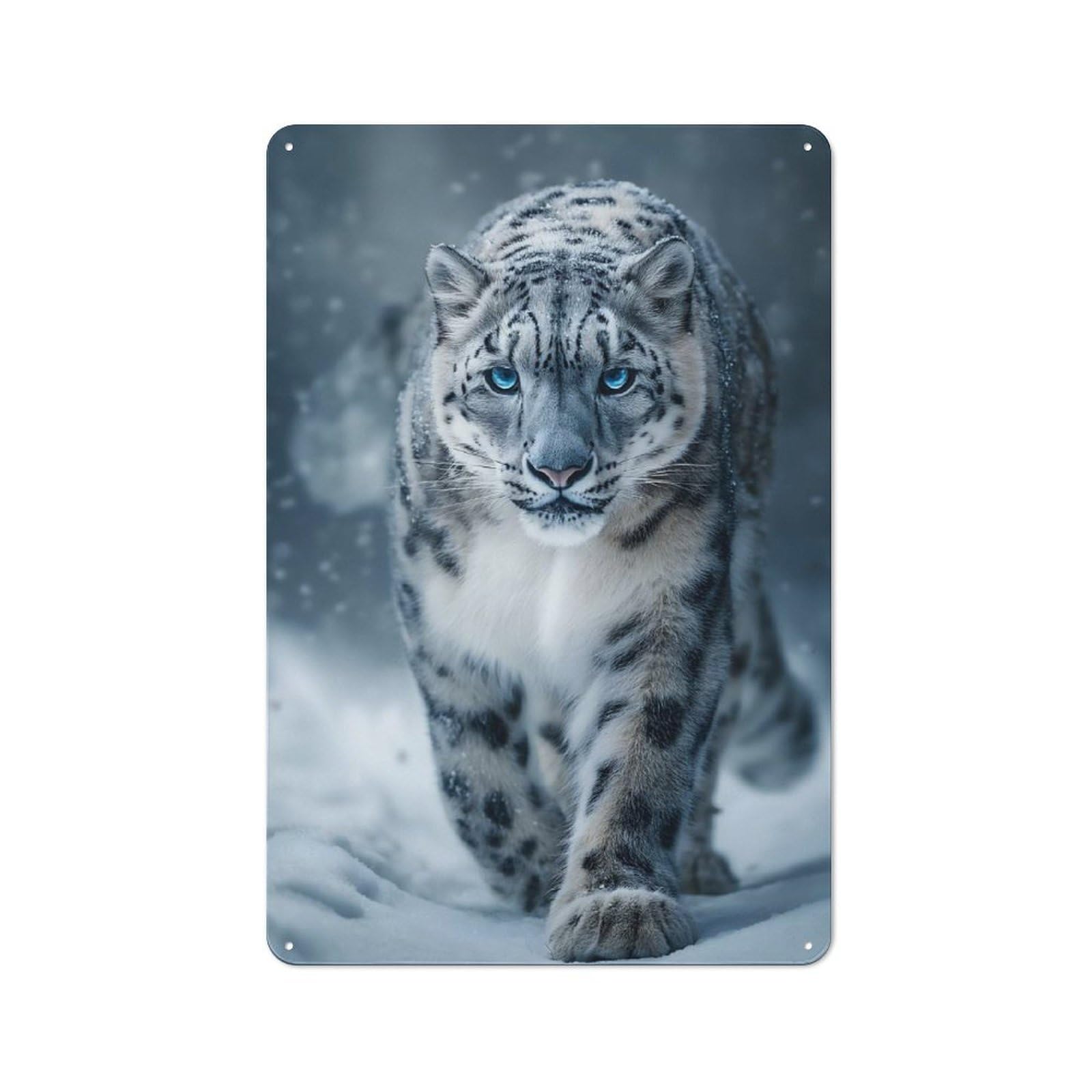 Junmoney Style-18 Snow Leopard Portrait In Winter Snow Rustic Metal Wall Sign 30X20cm For Living Room Wall, For Kitchen, Dining Room And Home Bar Wall Decor