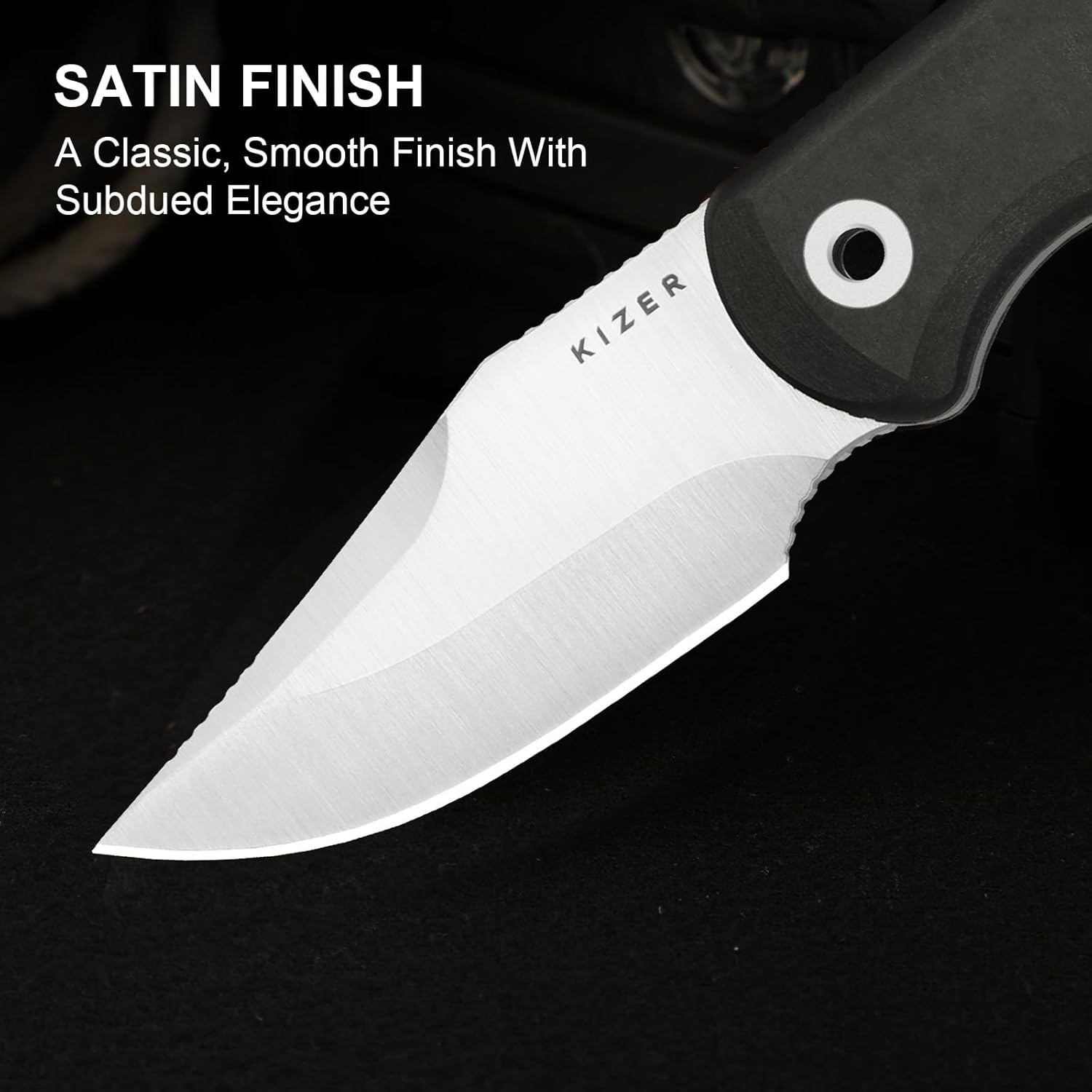 Kizer Drop Bear Fixed Blade Knife, 2.6" S45VN Satin Blade EDC Hunting Knife with Black Richlite® Handle & Built-in Tools, Outdoor Small Camping Survival Knives with Adjustable Kydex Sheath, 1092A3