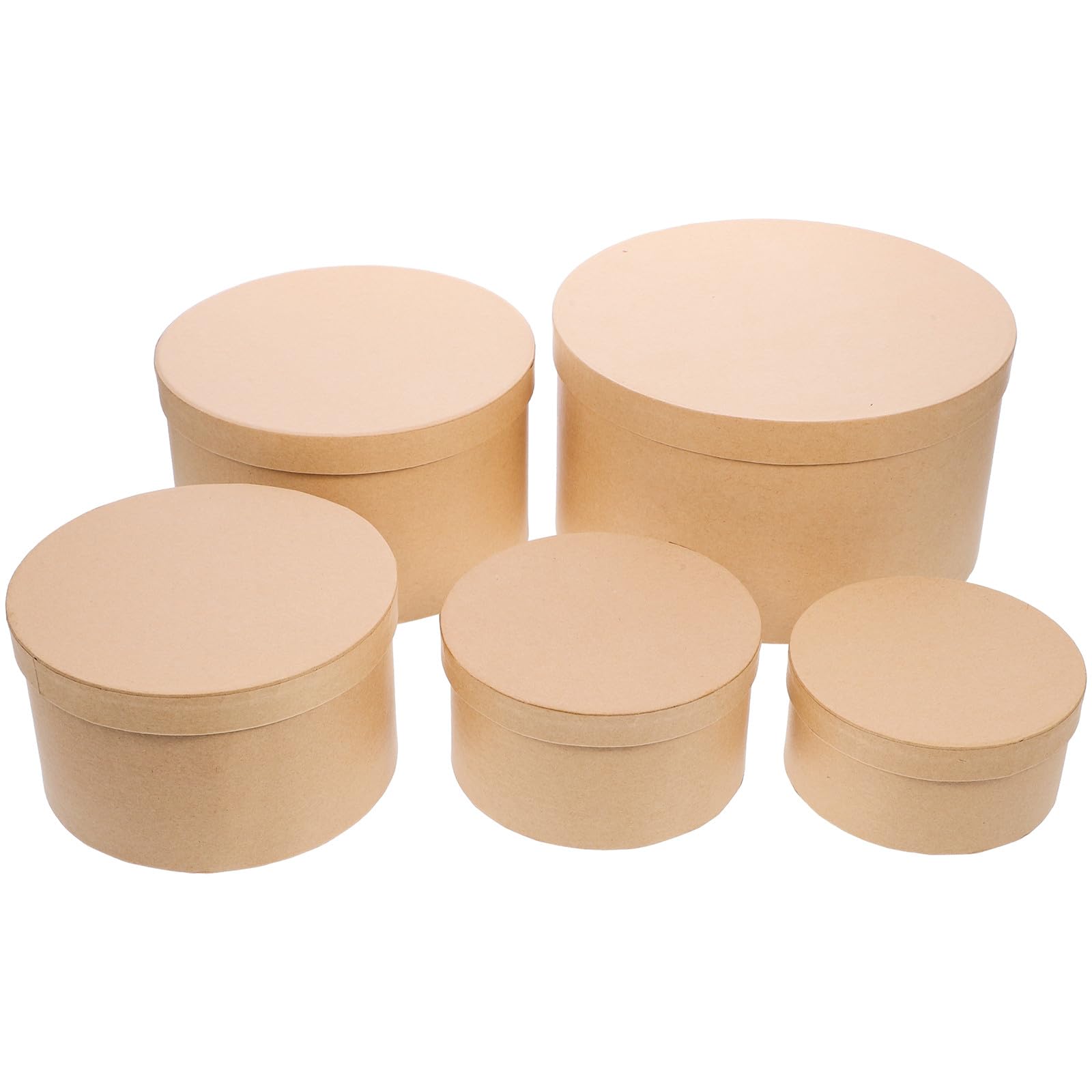 Set 5 Scatole Regalo Rondonde in Carta Kraft Coperchio Confezione Regalo Elegante e Resistente per Decorazioni Natalizie Creative