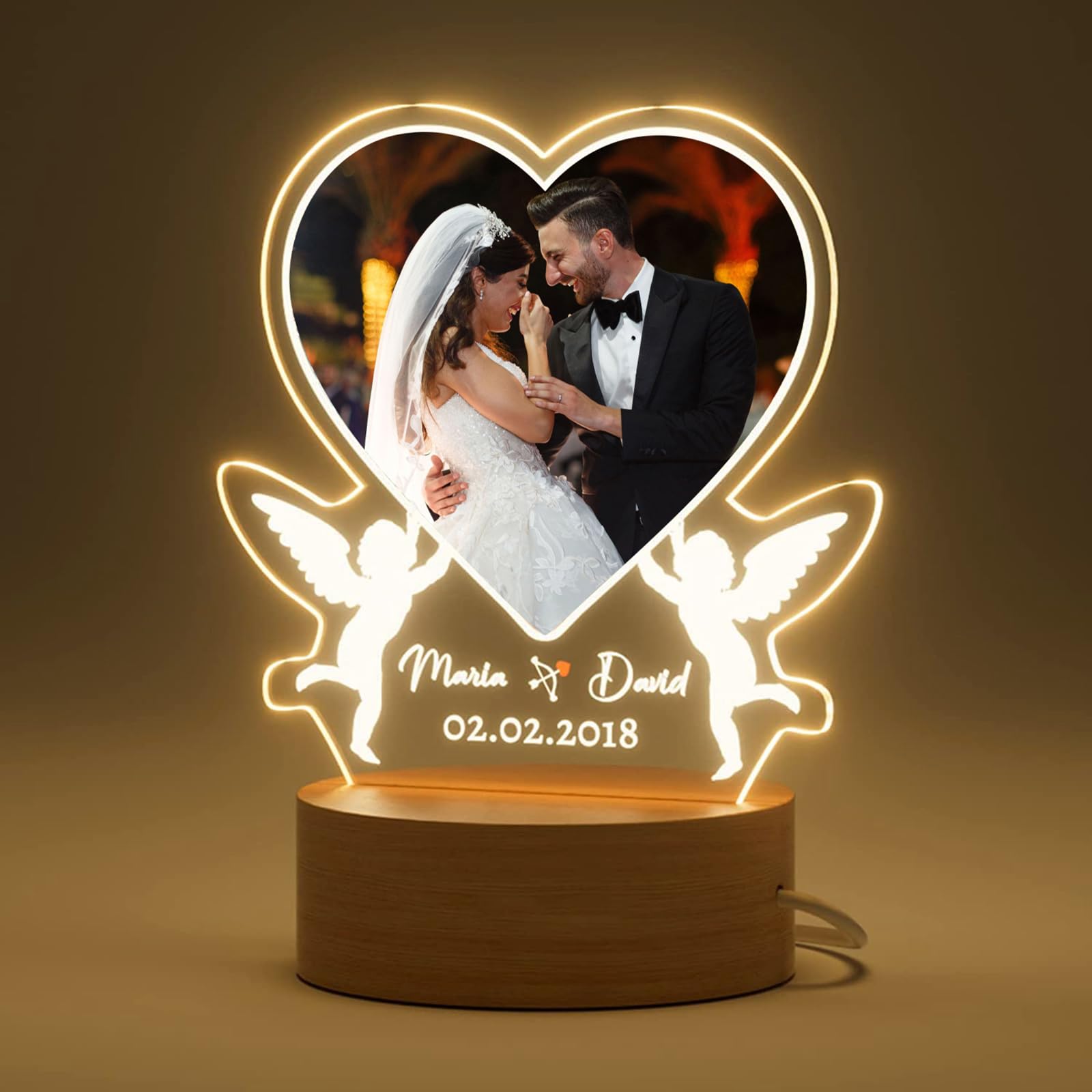 Regalos Personalizados con Foto Novias - Luces de Noche en Forma Corazón Regalos Boda Originales, Regalos San Valentín, Regalos Cumpleaños Originales, Regalos Aniversario, Ideas Regalos Navidad 2024