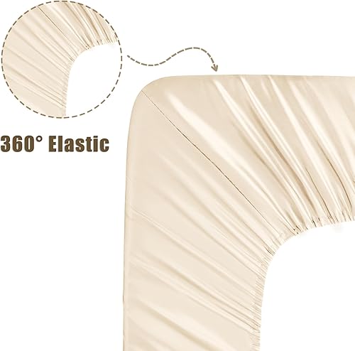 Miniatura 5 de Ersmak Paquete de 2 sábanas de satén para cuna, sedosas, cómodas, transpirables, para colchones estándar de cuna y niños pequeños (beige, 28 x 52 x