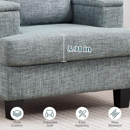 Image of Modern Accent Chairs Set of 2 with Armrest Storage, Upholstered Reading Chairs, Comfy Large Armchairs (Bluish Grey)